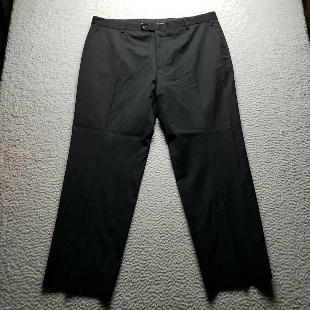 Pronto Uomo Dress Pants Mens 40x30 Black Wool Flat Front Classic Fit Slacks